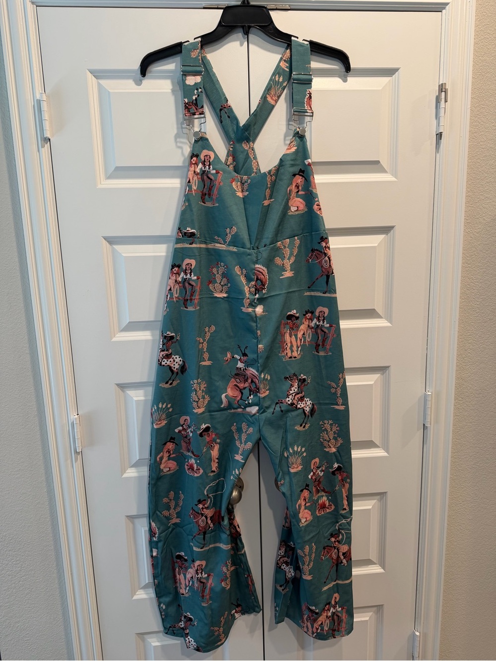 Women’s Teal Cowboy Print Overalls
